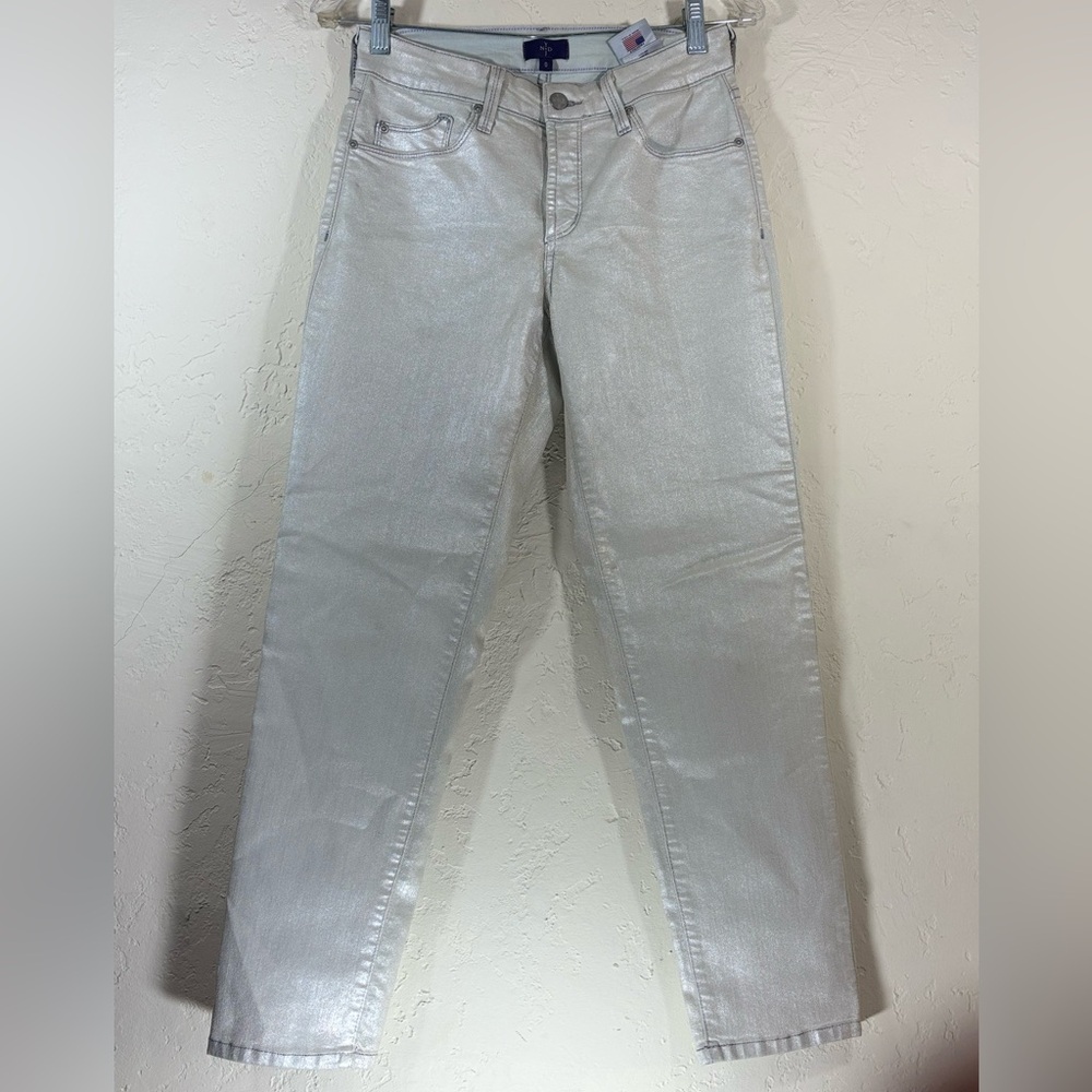 NYDJ Women's Straight Jeans in Shimmering Silver